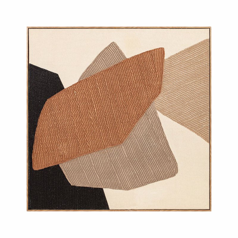 Liberta - Maison LA ROCCIA I Πίνακας με Κορνίζα Καμβάς Καφέ-Beige με Ξύλο Φυσικό 80x3.8x80cm 033168