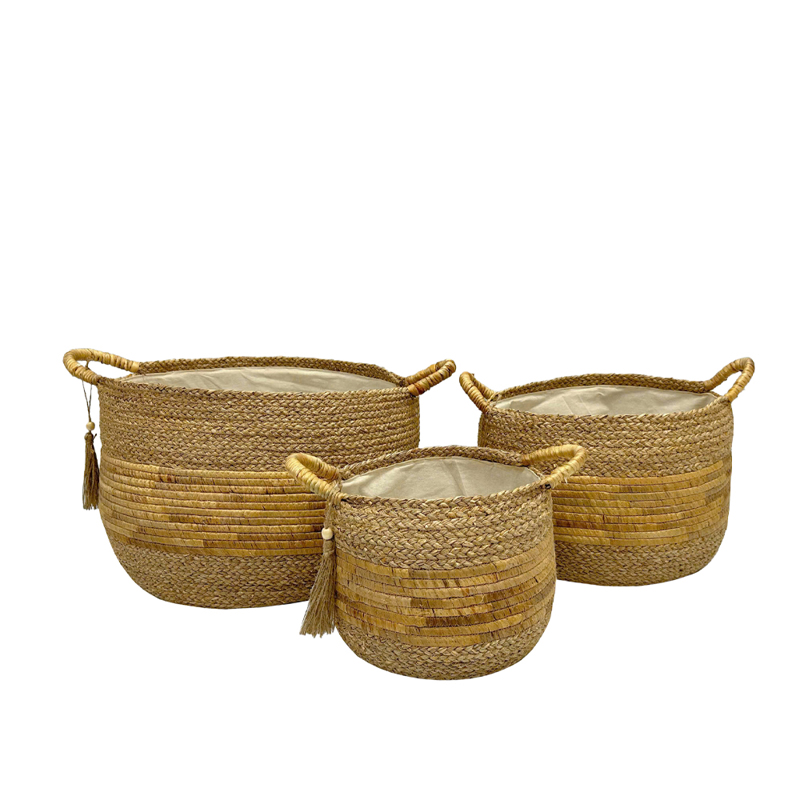 Liberta-Maison Strawsy Καλάθι Υακινθου Set 3Τμχ 52x52x33cm Υακινθος Φυσικό Μπεζ 034553