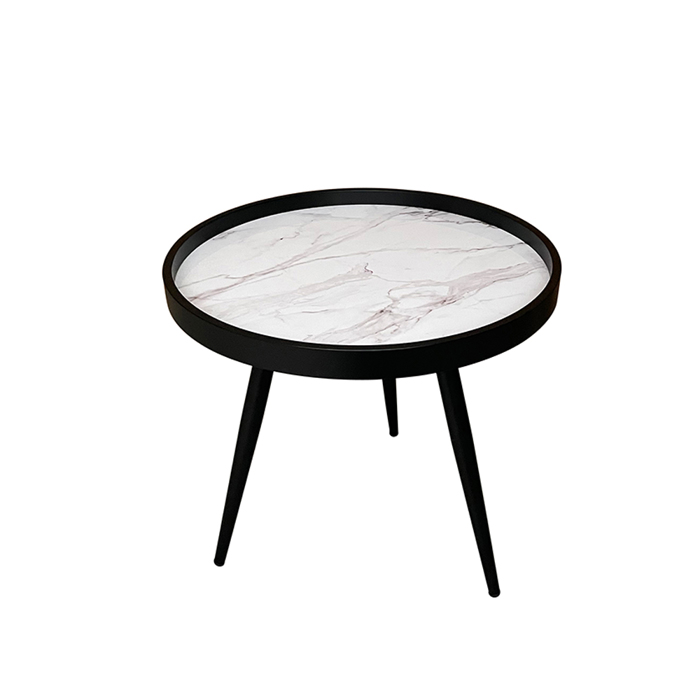 Liberta - Maison MARM Side Table MDF/Metalliko Lefko me Pattern/Mavro F49.5x52cm E1 04-0700