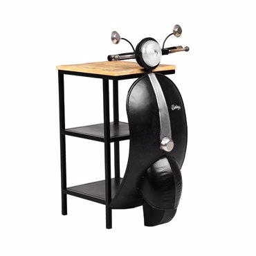 Liberta-Maison Mini Vespa Side Table Με Ραφια Μαύρο Ασημί Φυσικό 61x45x85.5cm 04-0987