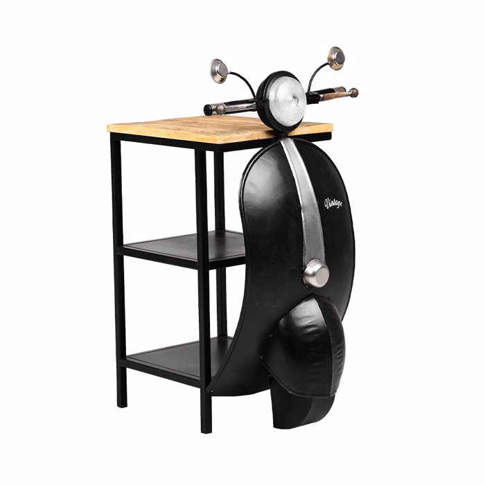 Liberta-Maison Mini Vespa Side Table Me Rafia Mavro Asimi Fusiko 61x45x85.5cm 04-0987