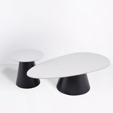 Liberta - Maison OVO Σετ των 2 Coffee Table Λευκό με Όψη Μαρμάρου/Μαύρο 129x69x38cm 04-1292