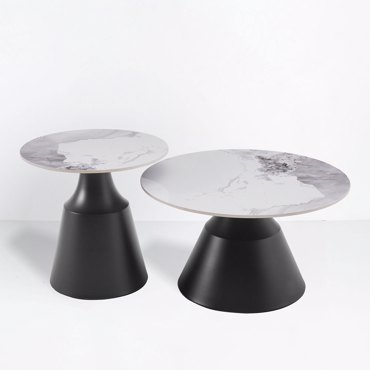 Liberta - Maison ATRIUM Σετ των 2 Coffee Table Λευκό με Όψη Μαρμάρου/Μαύρο Φ70x38cm 04-1295