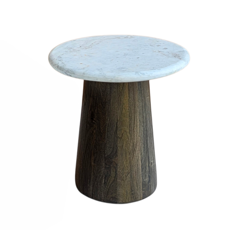 Liberta-Maison Bords Side Table Λευκό Μάρμαρο Καρυδι Σκ