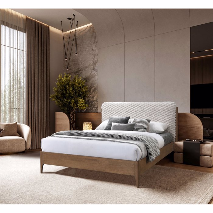 Liberta - Maison LORDY Κρεβάτι Cream/Καρυδί 207.5x177x103.5cm (για Στρώμα 160x200cm) 09-2033 Liberta - Maison LORDY Krebati Cream/Karudi 207.5x177x103.5cm (ga Stroma 160x200cm) 09-2033