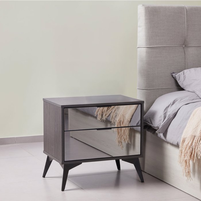 Liberta - Maison SPECCHIO Κομοδίνο με 2 Συρτάρια Μαύρο Oak/Καθρέπτης 58x39x55cm 09-2127 Liberta - Maison SPECCHIO Komodino me 2 Surtaria Mavro Oak/Kathreptis 58x39x55cm 09-2127