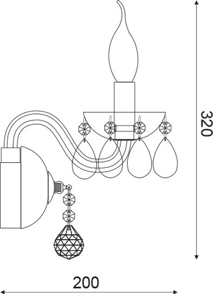ACA Aplika Toixou Metalliki/Krustallini 'TULIA' Xromio/Fime E14 F20X32cm BLK82041WSGC