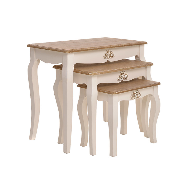 INART S/3 ΤΡΑΠΕΖΙ ΞΥΛΙΝΟ ΛΕΥΚΟ-ΜΠΕΖ 66X38X59 & 55Χ35Χ47 & 41Χ30Χ38 3-50-147-0048