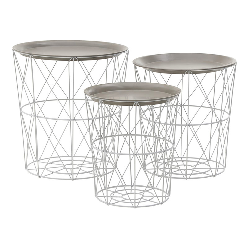 Έπιπλα σαλονιού agiovlasitishome - ΣΗΜΑΝΤΙΚΟ: Σε περίπτωση διαφοράς τιμής από το κατάστημα ισχύει παντα και μόνο η τιμή του καταστήματος Inart Set 3 Τραπέζι Καλάθι Αποθήκευσης Μεταλλικό Λευκό