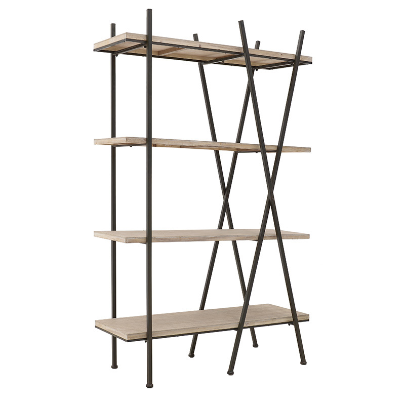 Έπιπλα σαλονιού agiovlasitishome - ΣΗΜΑΝΤΙΚΟ: Σε περίπτωση διαφοράς τιμής από το κατάστημα ισχύει παντα και μόνο η τιμή του καταστήματος Inart Ραφιέρα Μεταλλική Ξύλινη Μαύρη Natural 100Χ38Χ160