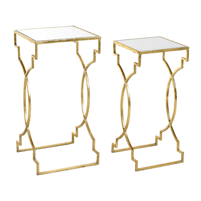 Έπιπλα σαλονιού agiovlasitishome - ΣΗΜΑΝΤΙΚΟ: Σε περίπτωση διαφοράς τιμής από το κατάστημα ισχύει παντα και μόνο η τιμή του καταστήματος Inart Σετ των 2 Τραπέζι Μεταλλικό Γυάλινο Καθρέπτης Χρυ