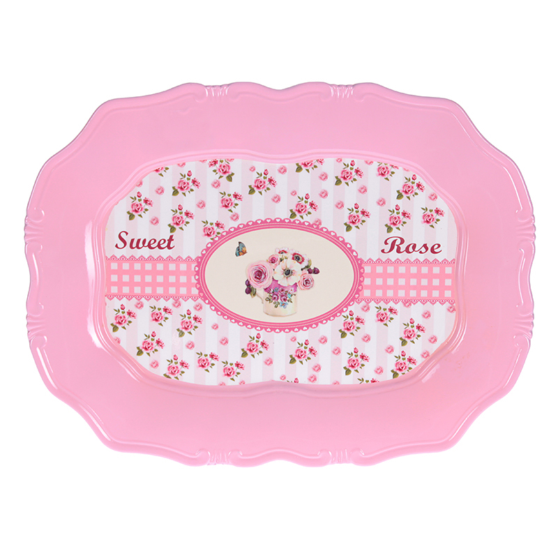 Inart Δίσκος Πλαστικός Ροζ Τριαντάφυλλο 43X32X2 3-60-43