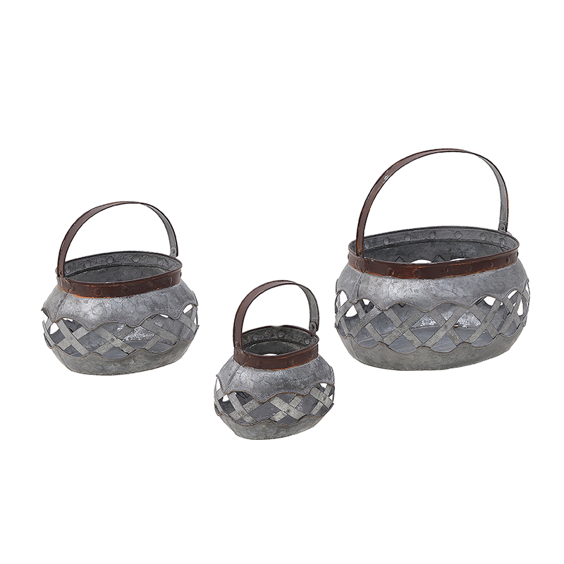 Inart Σετ των 3 Καλάθι Μεταλλικό Γκρι 31Χ25Χ17 3-70-324-0029