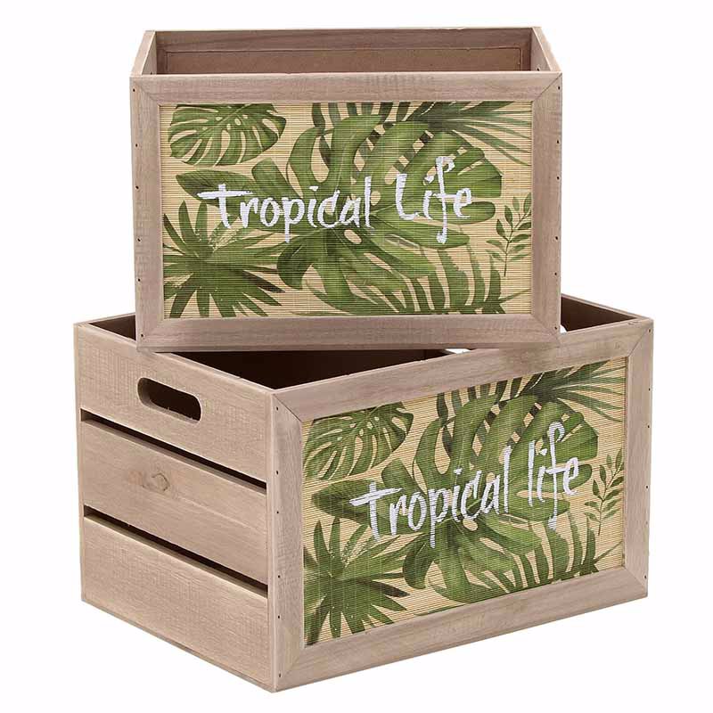 INART ΣΕΤ ΤΩΝ 2 ΚΟΥΤΙ ΞΥΛΙΝΟ TROPICAL NATURAL ΠΡΑΣΙΝΟ 40X30X25 3-70-648-0004