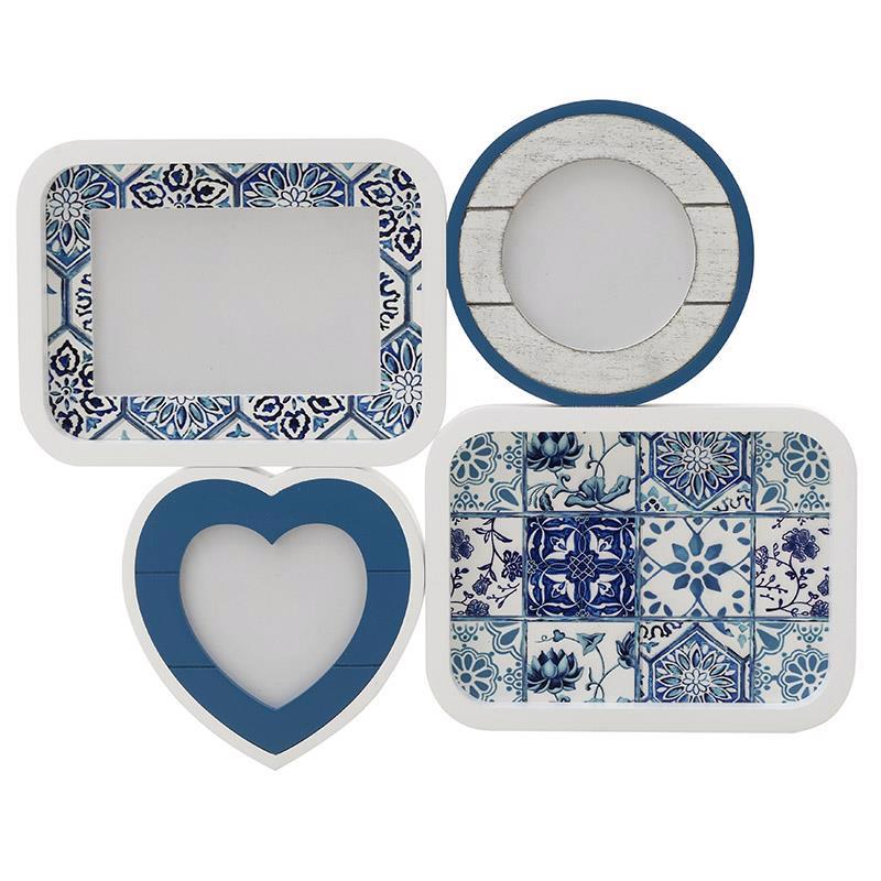 Click - ΣΗΜΑΝΤΙΚΟ: Σε περίπτωση διαφοράς τιμής από το κατάστημα ισχύει παντα και μόνο η τιμή του καταστήματος Inart Κορνίζα Τοίχου 3 Θέσεων Ανάγλυφο Σχέδιο Μπλε Λευκ