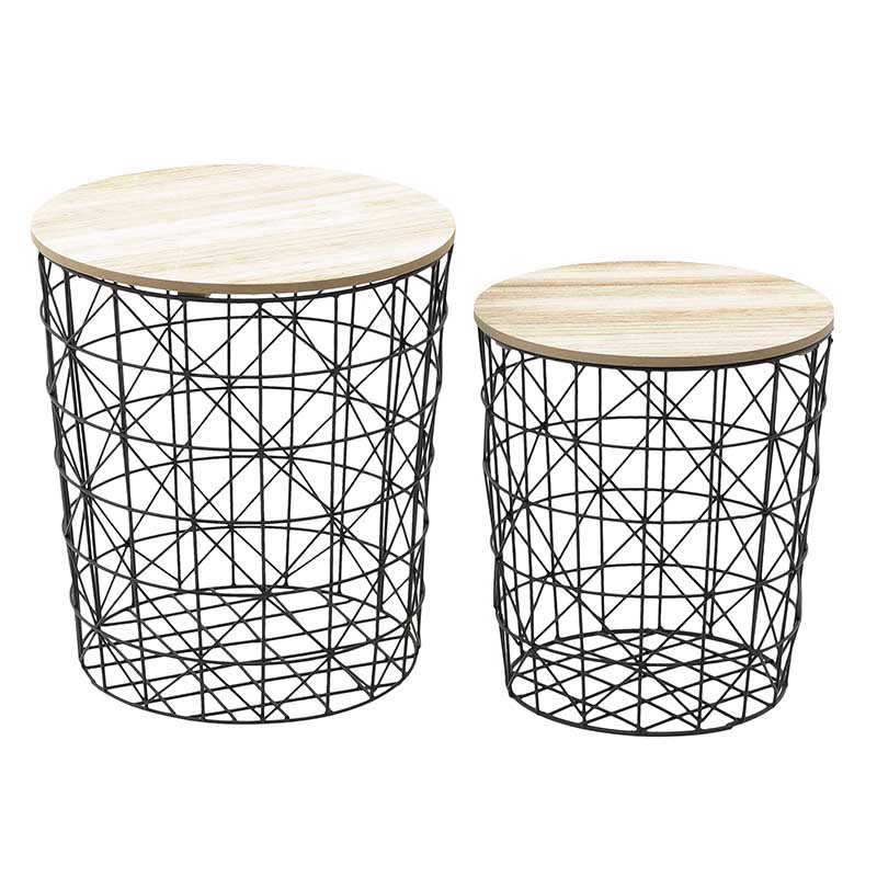 Inart Σετ των 2 Τραπέζι με Αποθηκευτικό Χώρο Μεταλλικό 