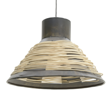 Inart Φωτιστικό Οροφής Μεταλλικό Ξύλινο Μαύρο Εκρού Ε27 46X46X33 3-10-042-0001