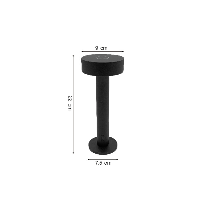 Inlight Epanafortizomeno Epitrapezio Fotistiko LED 2W 3CCT Touch Metalliko Mavro F22x9cm (3053-Black)