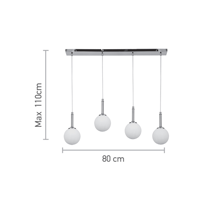 InLight Fotistiko trifoto se rag apo xrusafi metallo kai lefki opalina 4XG9 80cm (4016-4-RAIL)