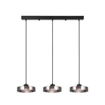 Inlight Κρεμαστό Φωτιστικό LED από Μαύρο Μέταλλο και Φιμέ Γυαλί Φ70x200cm 3CCT 3x12W (4075-3R-Black/Smoky)
