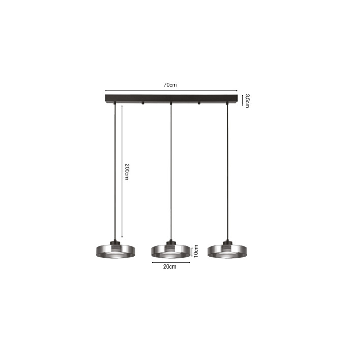 Inlight Kremasto Fotistiko LED apo Mavro Metallo kai Fime Gyali F70x200cm 3CCT 3x12W (4075-3R-Black/Smoky)