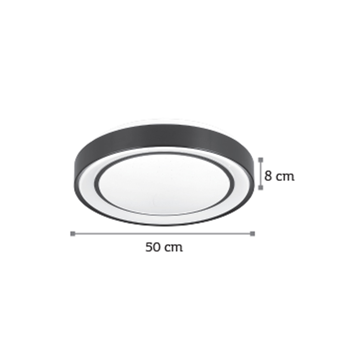 InLight Plafoniera orofis LED 36W 3000K apo mavro metallo kai akruliko 50cm (42179-A)