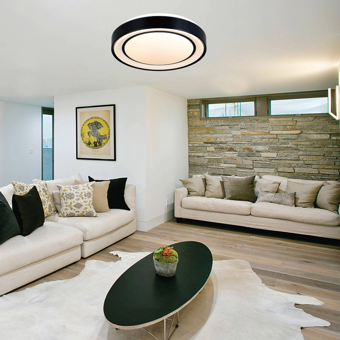 InLight Plafoniera orofis LED 36W 3000K apo mavro metallo kai akruliko 50cm (42179-A)