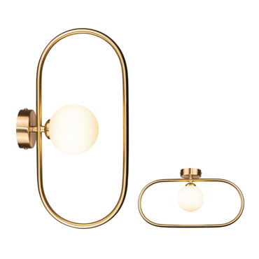 InLight Επιτοίχιο φωτιστικό σε χρυσαφί χρώμα και λευκή οπαλίνα 1XG9 15Χ40cm (43031-GL)