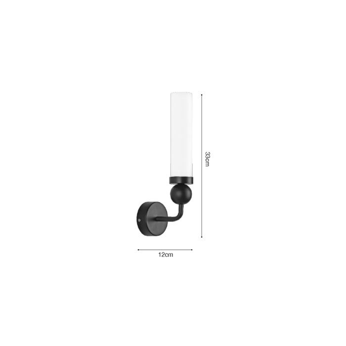 Inlight Epitoixio Fotistiko apo Mavro Metallo kai Opalina Gyali 1xG9 12x33cm (43059-Black)
