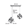 InLight Kremasto difoto fotistiko se rag apo mavro metallo 2XE27 40cm (4400-2-BL-RAG)
