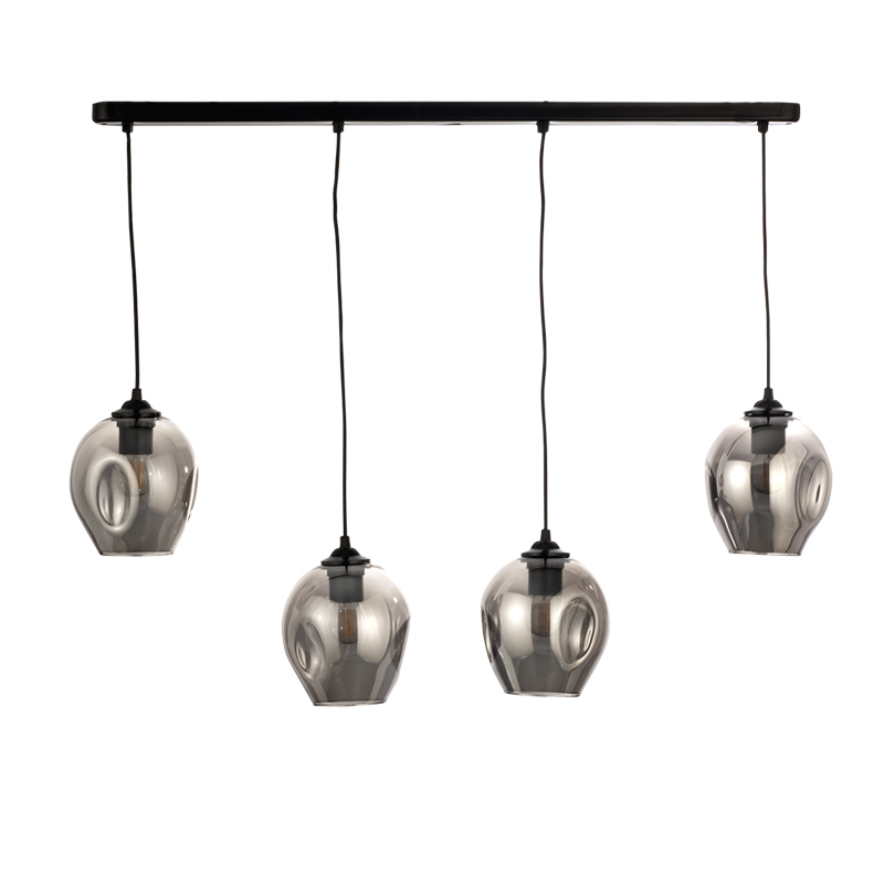 InLight Κρεμαστό τετράφωτο φωτιστικό ράγα από μαύρο μέταλλο και φιμέ γυαλί E27 80cm (4474-4-BL ΡΑΓΑ)