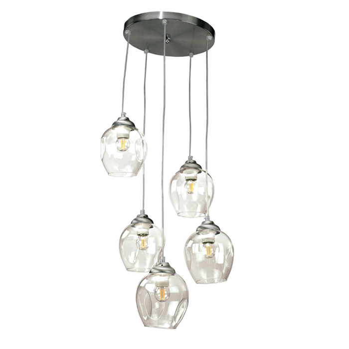 InLight Kremasto fotistiko apo nikel mat metallo kai diafano Gyali 5XE27 D:30cm (4474-5-NM ROZETA)