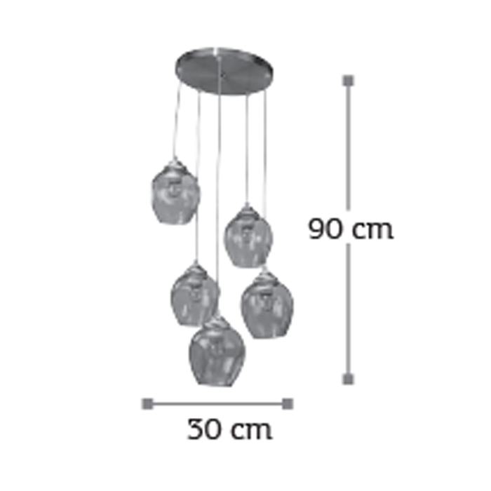 InLight Kremasto fotistiko apo nikel mat metallo kai diafano Gyali 5XE27 D:30cm (4474-5-NM ROZETA)
