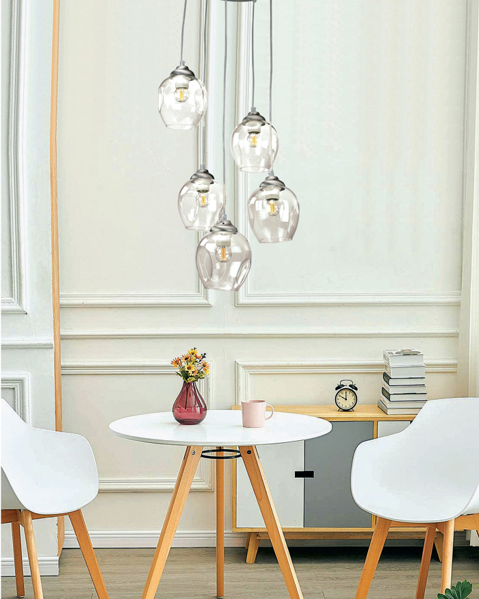 InLight Kremasto fotistiko apo nikel mat metallo kai diafano Gyali 5XE27 D:30cm (4474-5-NM ROZETA)