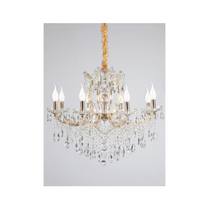 Inlight Kremasto Fotistiko apo Xruso Metallo me Gyali kai Krustalla 8xE14 F80x45cm (5244-8-Xromio)