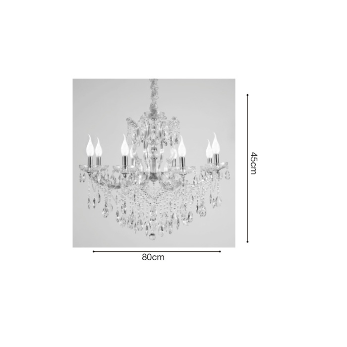 Inlight Kremasto Fotistiko apo Xruso Metallo me Gyali kai Krustalla 8xE14 F80x45cm (5244-8-Xromio)
