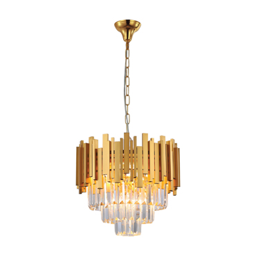 InLight Κρεμαστό 4φωτο φωτιστικό από χρυσαφί αλουμίνιο και κρύσταλλα 4XE14 Φ40Χ35cm (6068-4)