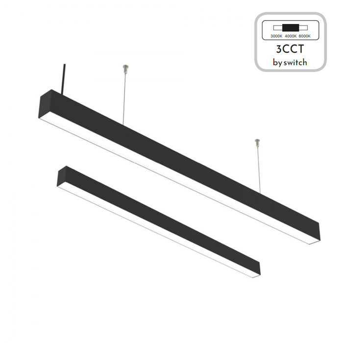 InLight Kremasto Fotistiko LED 60W 3CCT (By Switch) Mavro apo Alouminio 180cm (6072-180-BL)