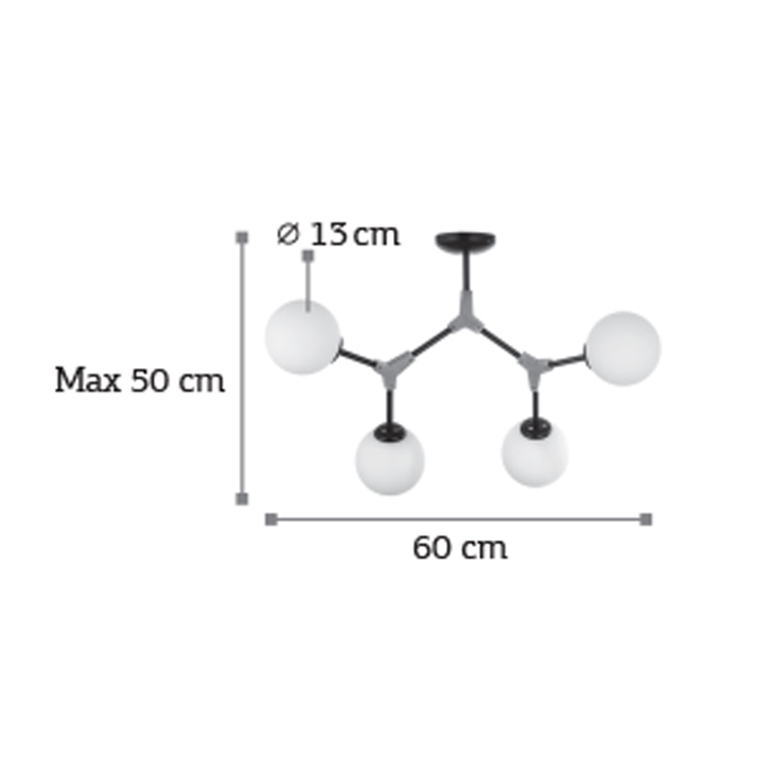 InLight Fotistiko Orofis Metalliko Mavro/Nikel Mat me Lefki Opalina 4XG9 60cm (6167-4-NM)