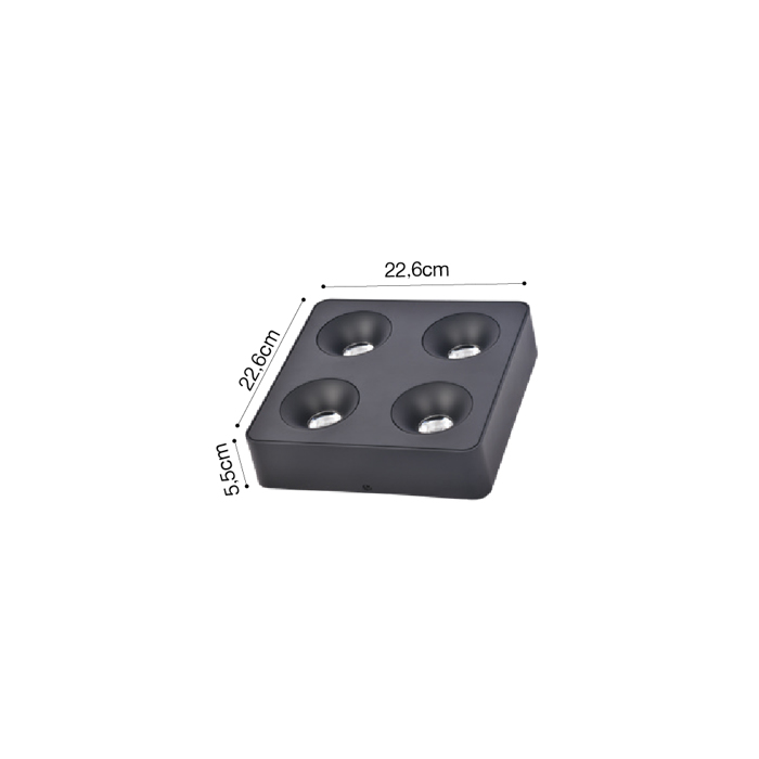 Inlight Downlight Mounted Spot 4x8W 3CCT se Mavri Apoxrosi 22.6x5.5x22.6cm (X00290B)