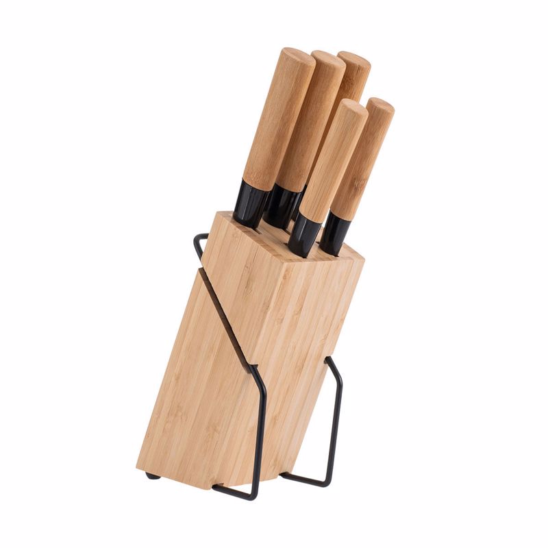 ESTIA Σετ 5 Μαχαίρια Ανοξείδωτα με Βάση Bamboo Essentials 01-12854