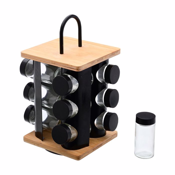 Estia Basi Baxarikon Bamboo Essentials Peristrefomeni Mavri me 12 Gyalina Doxeia 16x16x21.5cm 01-14650