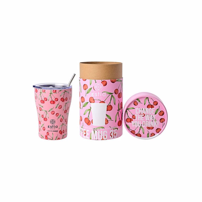 Θερμός-Ποτήρι Ανοξείδωτο Coffee Mug Cherry Rose Save The Aegean Estia 350ml-7×13εκ. 01-16876