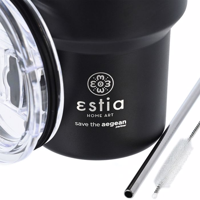 Estia Thermos Mug Lite SAVE THE AEGEAN 400ml MIDNIGHT BLACK 01-18443