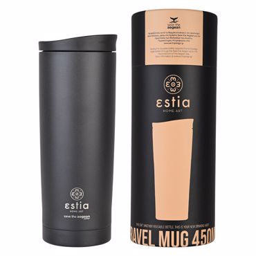 ESTIA Θερμός Inox Travel Mug Save the Aegean 450ml Midnight Black 01-20316