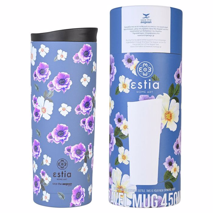 ESTIA Thermos Inox Travel Mug Save the Aegean 450ml Garden Blue 01-20415
