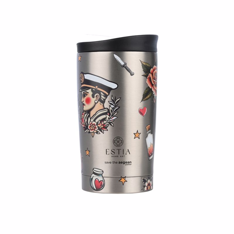 Θερμός Ποτήρι Ανοξείδωτος Travel Mug Old School Ink The Aegean 350ml-8x8x15εκ. Estia