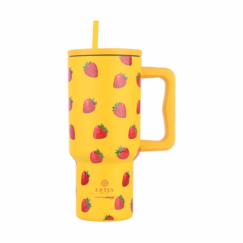 Estia Θερμός Straw Tumbler XL SAVE THE AEGEAN 900ml BERRY BRIGHT 14.5x10x22.5cm 01-32029
