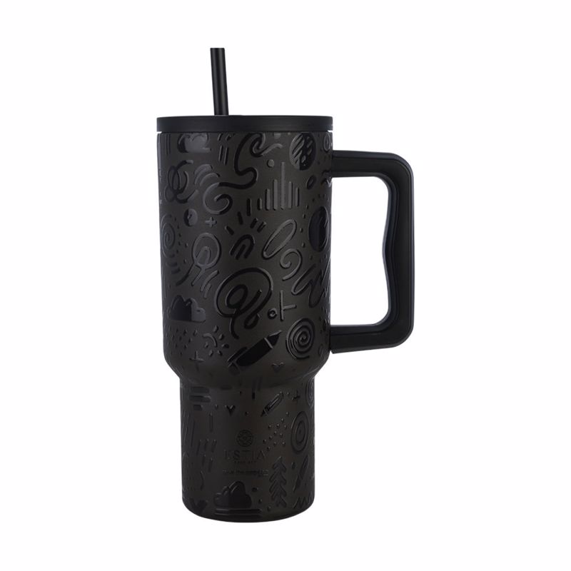 Estia Θερμός Straw Tumbler XL SAVE THE AEGEAN 900ml NOIR ECHO 14.5x10x22.5cm 01-32098