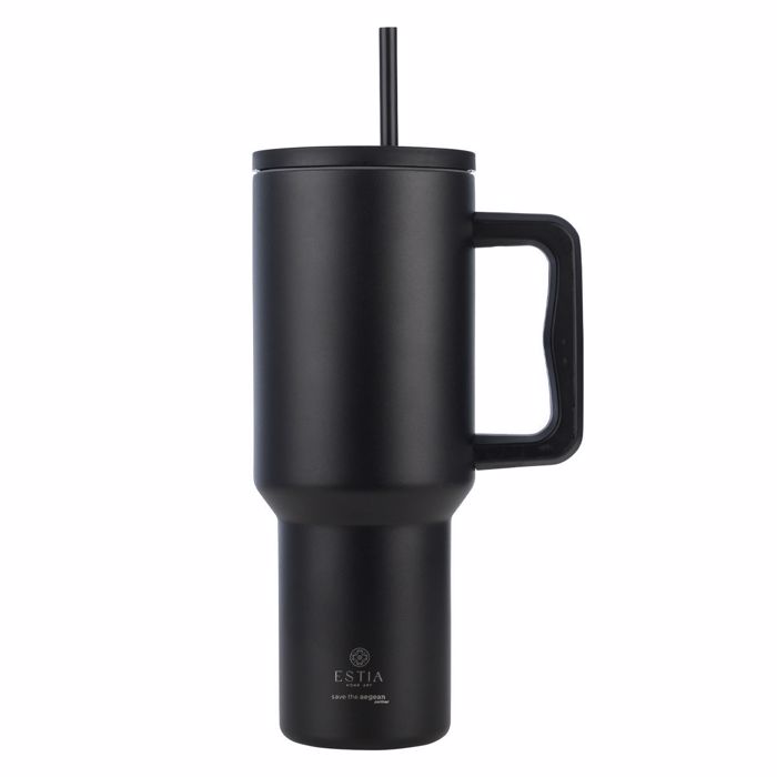 Estia Thermos Straw Tumbler XL SAVE THE AEGEAN 1200ml MIDNIGHT BLACK 14.5x10x26cm 01-32180